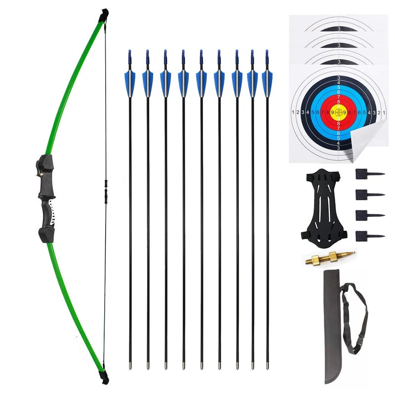 Mxessua 45" Youth Bow and Arrows Set for Kids 8-12 Teens Recurve Archery Beginner Gift Longbow Kit 9 Arrows, 4 Target Face for Backyard Game Age 12-14 14-16 Green - Image 1