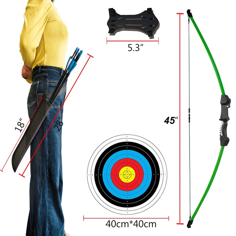 Mxessua 45" Youth Bow and Arrows Set for Kids 8-12 Teens Recurve Archery Beginner Gift Longbow Kit 9 Arrows, 4 Target Face for Backyard Game Age 12-14 14-16 Green - Image 5