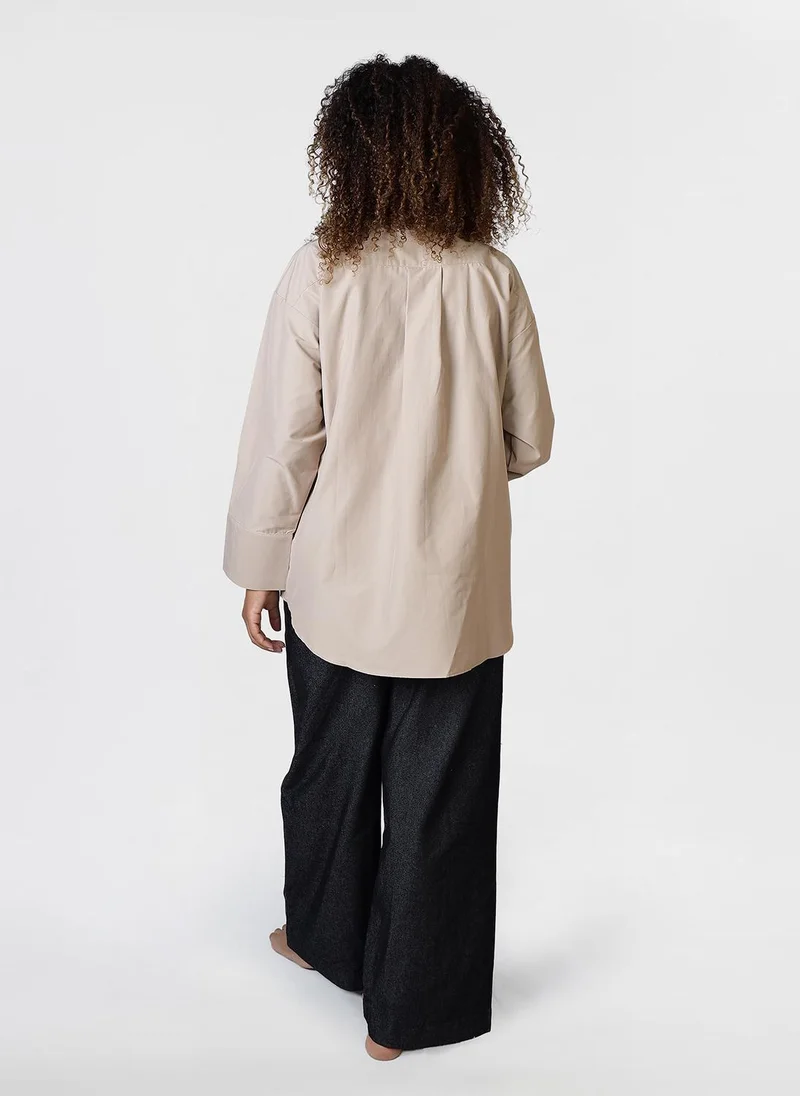 Bond Brown Poplin Oversize Fit Button Down Shirt for Women | Best Price UAE