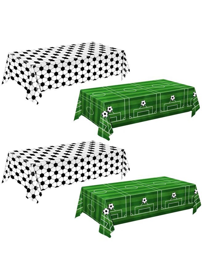 QIYANPAX 4 Pieces Soccer Tablecloths - Soccer Birthday Party Decorations Soccer Table Cloth Soccer Tablecloth Plastic Table Cover for Sports Soccer Theme Party Decorations, 54 x 108 Inch - Image 1