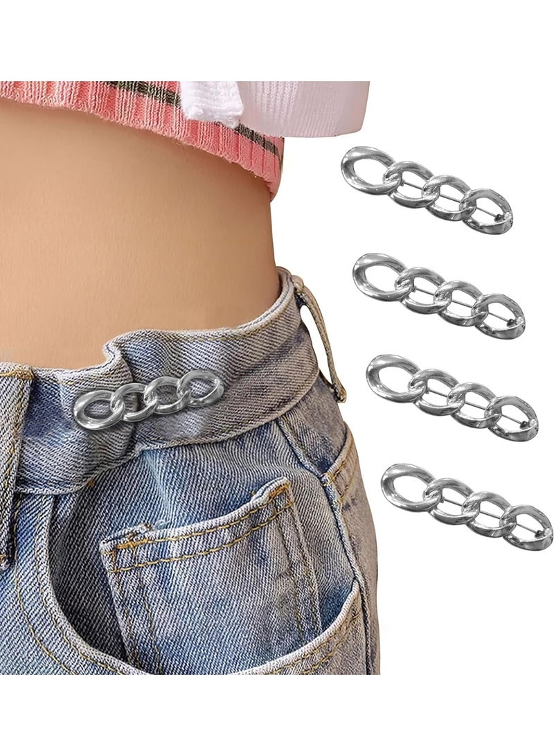 4 Sets Adjustable Jeans Button, No Need to Sew Detachable Button Pins, Perfect Fit Detachable Instant Button, Silver Circle Jeans Button Pins, Pant Waist Tightener, for Women Skirt Pant Jeans - Image 1