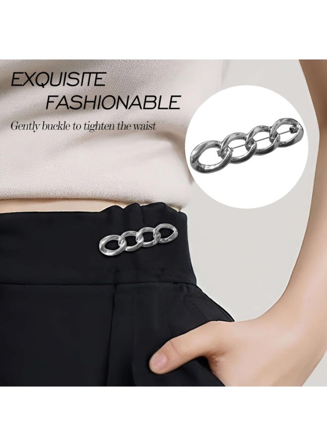 4 Sets Adjustable Jeans Button, No Need to Sew Detachable Button Pins, Perfect Fit Detachable Instant Button, Silver Circle Jeans Button Pins, Pant Waist Tightener, for Women Skirt Pant Jeans - Image 4