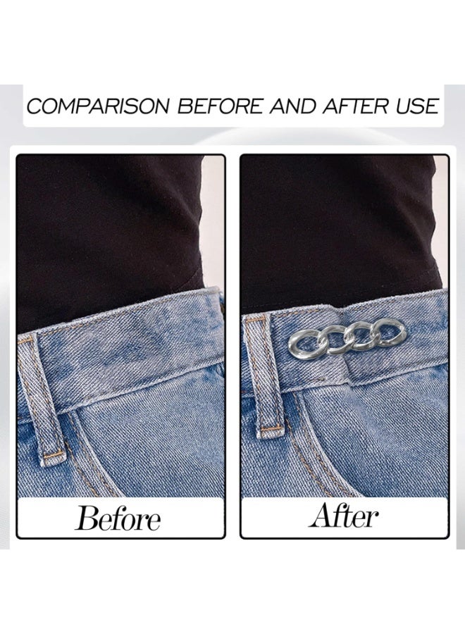 4 Sets Adjustable Jeans Button, No Need to Sew Detachable Button Pins, Perfect Fit Detachable Instant Button, Silver Circle Jeans Button Pins, Pant Waist Tightener, for Women Skirt Pant Jeans - Image 3