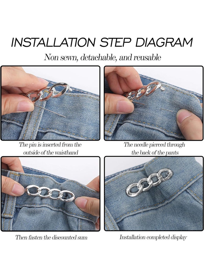 4 Sets Adjustable Jeans Button, No Need to Sew Detachable Button Pins, Perfect Fit Detachable Instant Button, Silver Circle Jeans Button Pins, Pant Waist Tightener, for Women Skirt Pant Jeans - Image 5