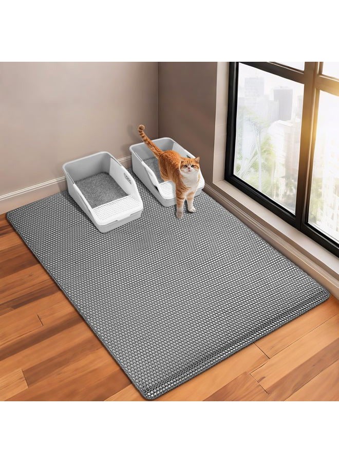 GRELY Litter Trapping Mat for Cat,Cat Litter Box Mat, Large Litterbox Matt for Floor 47''X 28'', 2 Layer Catcher Rug for Pet Litterbox, Waterproof Urine Proof, Clean Easily, Non-Slip - Image 1