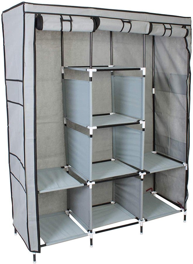 GRAZIA Portable Foldable Wardrobe for Baby, Kids & Adults | DIY Rack Clothes Storage Almirah | Bigger & Better Fabric Closet with Side Pockets on Both Sides Grey, 70-inch - Image 1