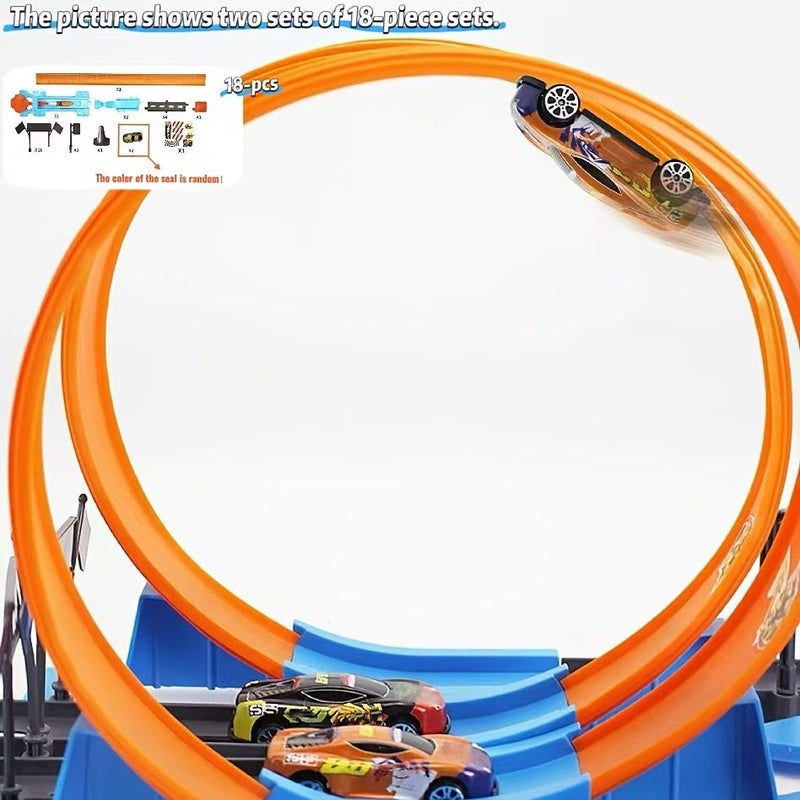 18 Pcs Kids Track Racing Car Toy Set Includes 2 Cars And Speed Track Assembly Parts - Image 2