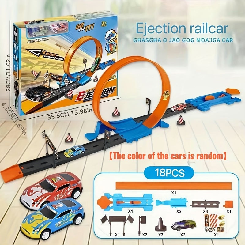 18 Pcs Kids Track Racing Car Toy Set Includes 2 Cars And Speed Track Assembly Parts - Image 5