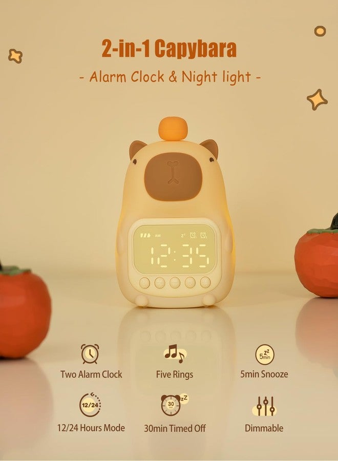 Aokpsrt Capybara Alarm Clock with Night Light, Rechargeable Silicone Lamp Time to Wake Clock，Cute Animal Tabletop Lamp, Perfect Sleep Companion for Kids and Teens - Image 2
