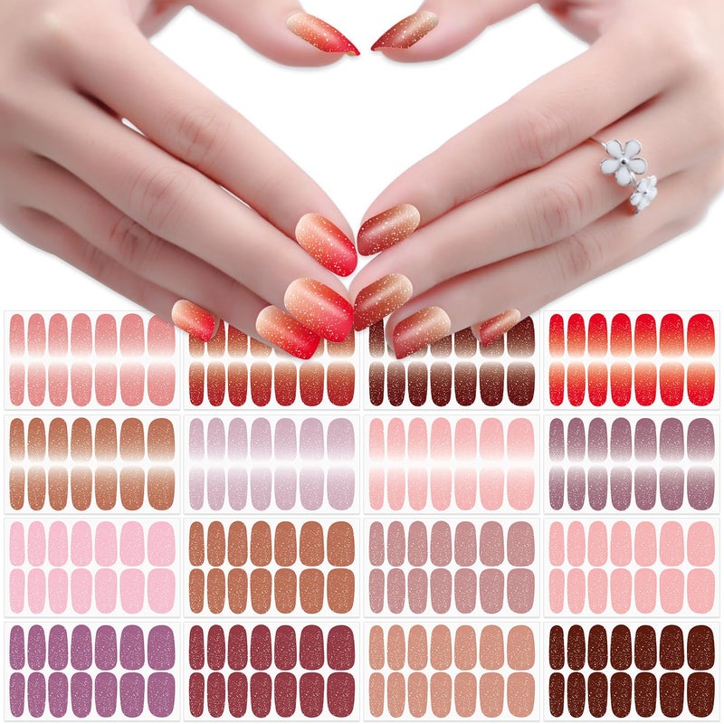 JERCLITY 16 Sheets Glitter Nail Wraps for Nails Gradient Solid Color Nail Polish Strips with Nail File SelfAdhesive Glitter Nail Stickers Full Nail Wraps for Women Girls Nail Art