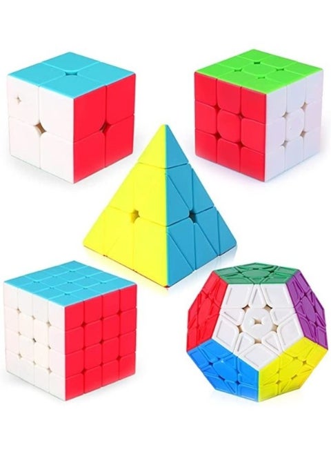 5 Pieces Speed Cube Bundle of 2x2x2 3x3x3 4x4x4 Megaminx and Pyramid Cube Smoothly Magic Cube Collection for Kids and Adults