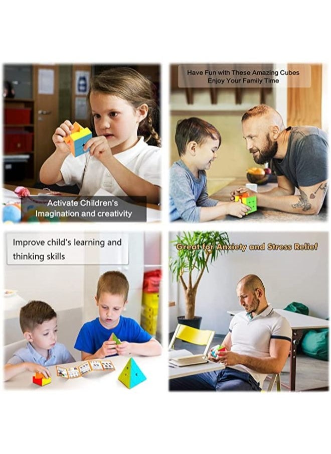 null - 5 Pieces Speed Cube Bundle of 2x2x2 3x3x3 4x4x4 Megaminx and Pyramid Cube Smoothly Magic Cube Collection for Kids and Adults - Image 1