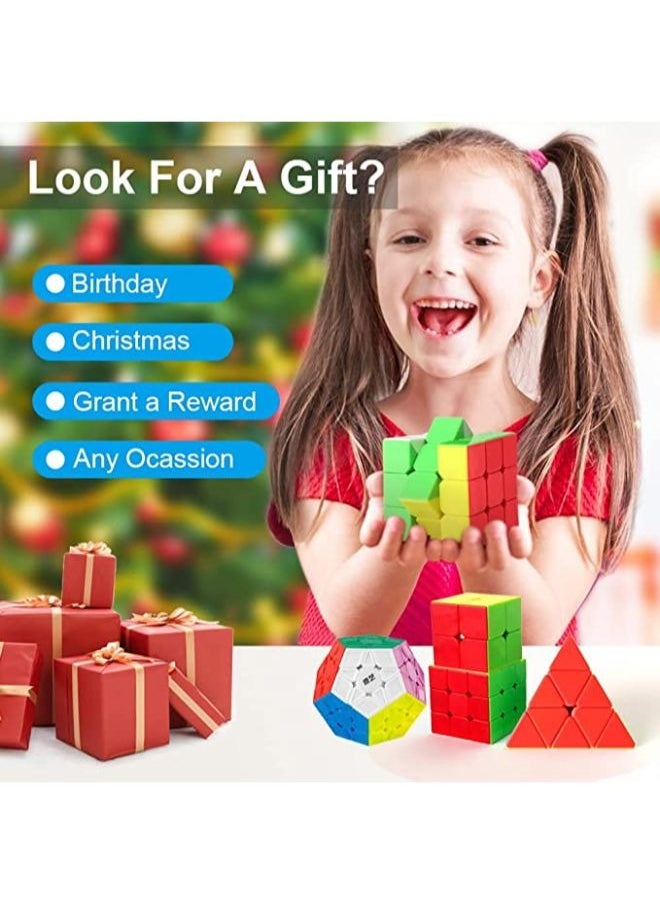 null - 5 Pieces Speed Cube Bundle of 2x2x2 3x3x3 4x4x4 Megaminx and Pyramid Cube Smoothly Magic Cube Collection for Kids and Adults - Image 1