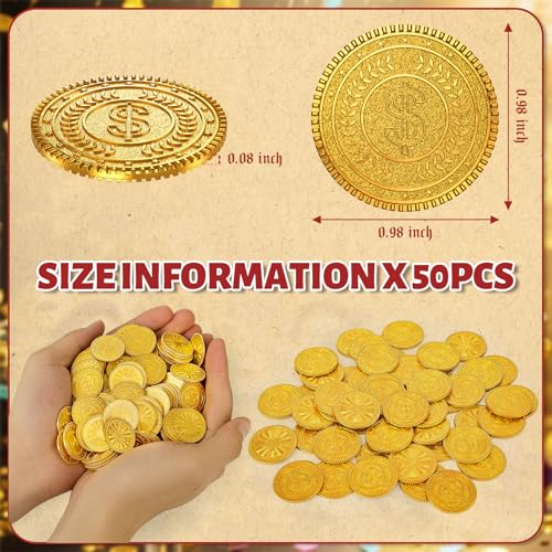 Byhoo 50 PCS Metal Gold CoinsDND Pirate CoinsStress Relief Toolwith Velvet Drawstring Pouch for Board GamesRole PlayingTreasure HuntsPirate Adventure Themed Play Favor - Image 5