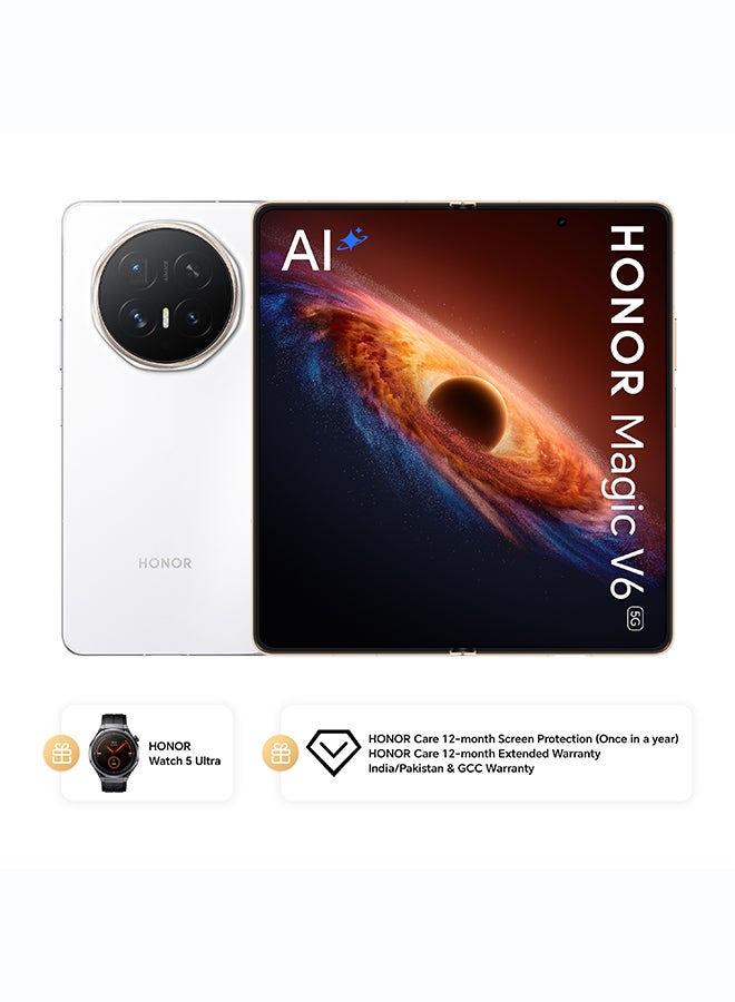 Honor Magic V6 5G Foldable Smartphone Dual SIM 5G White 16GB RAM 512GB Bundlle With Watch 5 Ultra, 12Month Screen Damage Protection Insurance & 12Month Extended Warranty - Middle East Version - Image 1