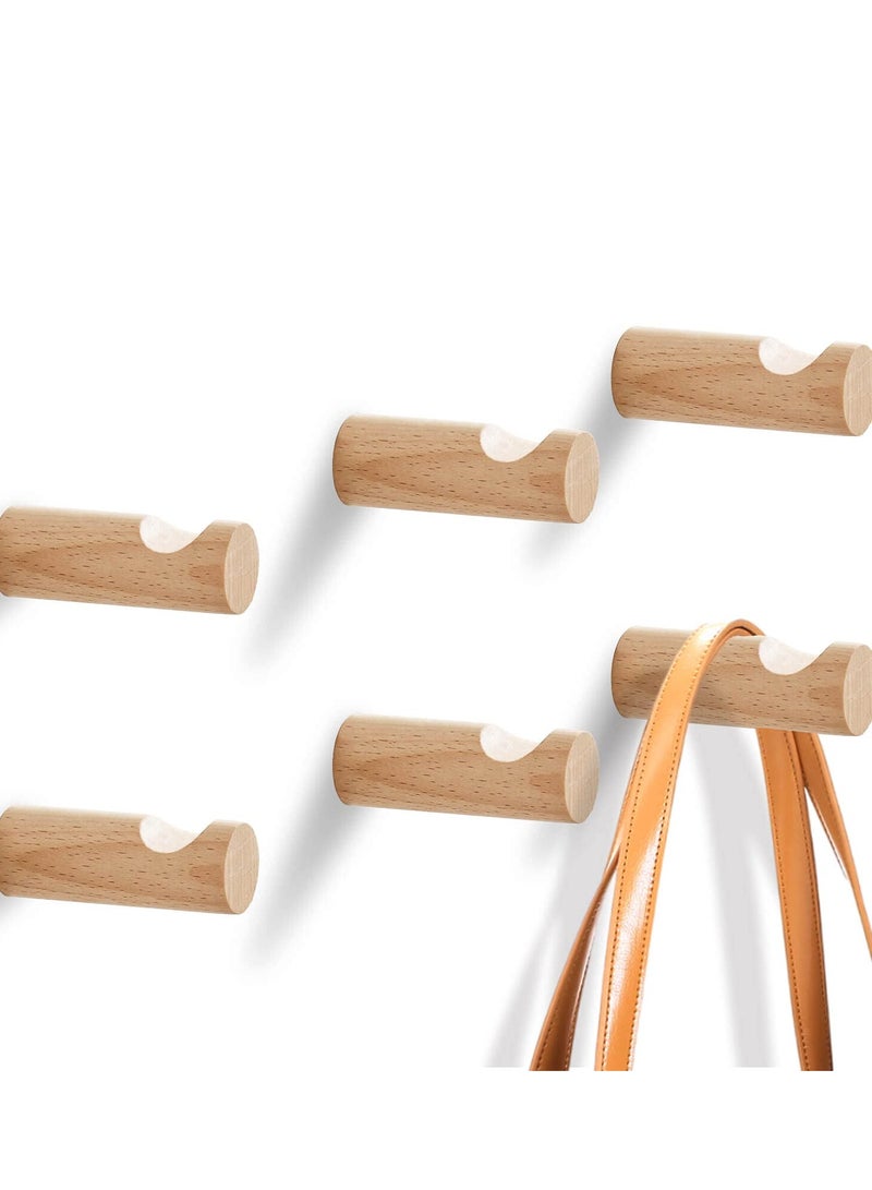 6-Pack Decorative Wooden Wall Hooks for Coats, Hats, and Bags - Beech Coat and Towel Hangers with Screws, 2.3" Wall-Mounted Hook Set for Home Organization.  - Image 1