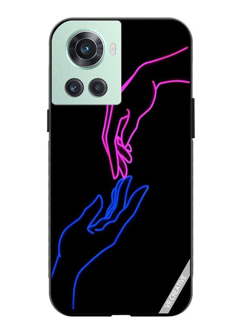 Protective Case Cover For OnePlus 10R Hands In Neon Lights Design Multicolour