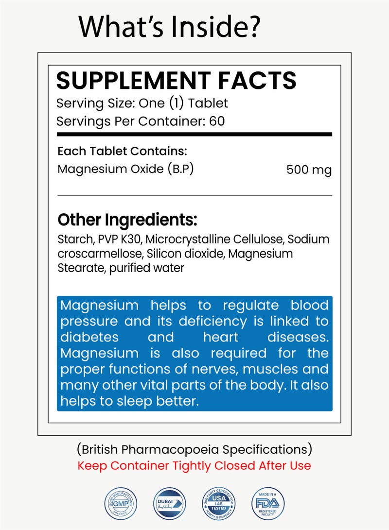 نيوتريفاكتور المغنيسيوم 500 ملغ - يدعم صحة العظام والعضلات والأعصاب والقلب والأوعية الدموية - 60 قرصًا - Image 2