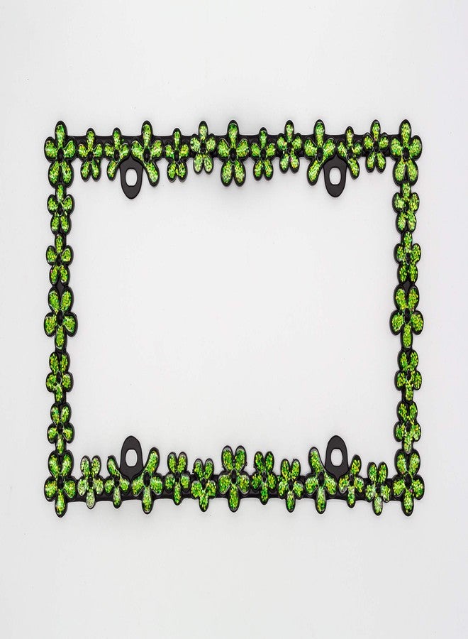 Creathome 3D Shining Daisy Wrenth License Plate Frame from Pure Zinc Alloy Metal Perfect Plate Holder, Matt Black with Green Glitter - Image 3