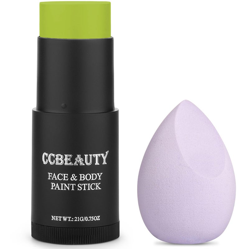 CCbeauty Ogre Green Face Paint Stick,Face Painting Kit,Professional Body Paint,Non Toxic SFX Makeup For Shrek Disgust Goblin Halloween Costume Cosplay,Full Coverage Painting Foundation + Makeup Sponge - Image 1