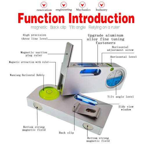 The Yan He Solid aluminum alloy small level ruler tilt angle measurement portable mini adjustable horizontal bubble magnetic universal bubble blueblue - Image 3