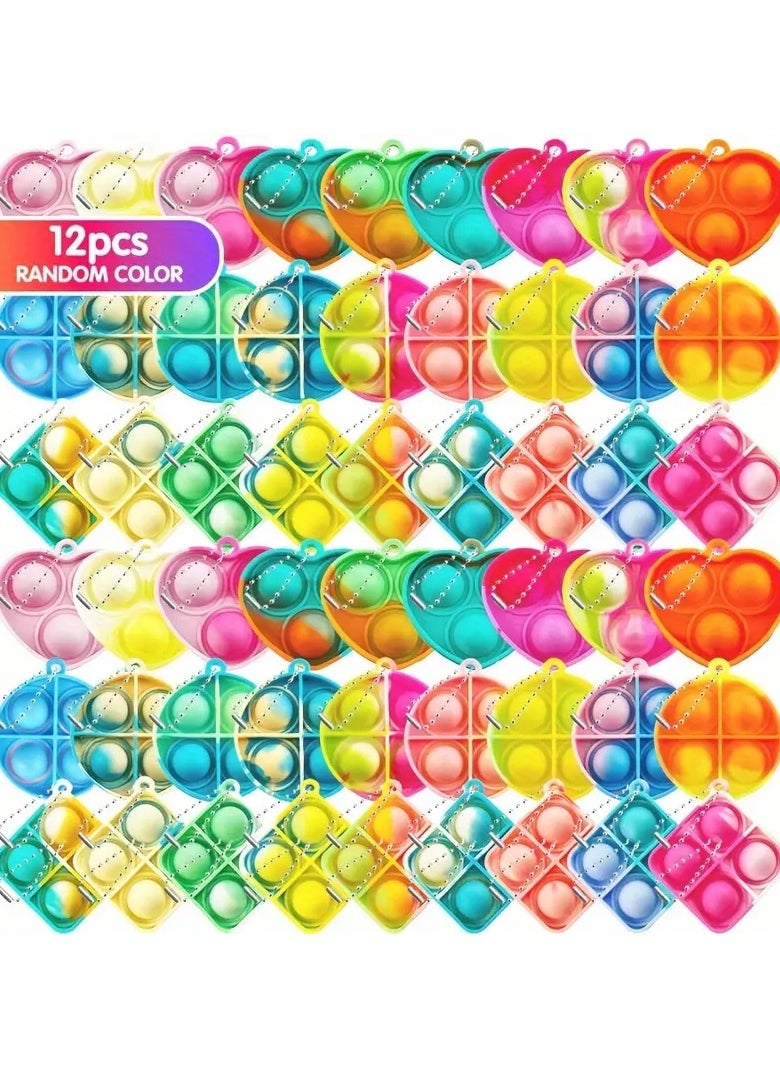 12pcs Random Color Pop Fidget Toys Party Favors 3 Shape Mini Pop Keychain  - Image 1
