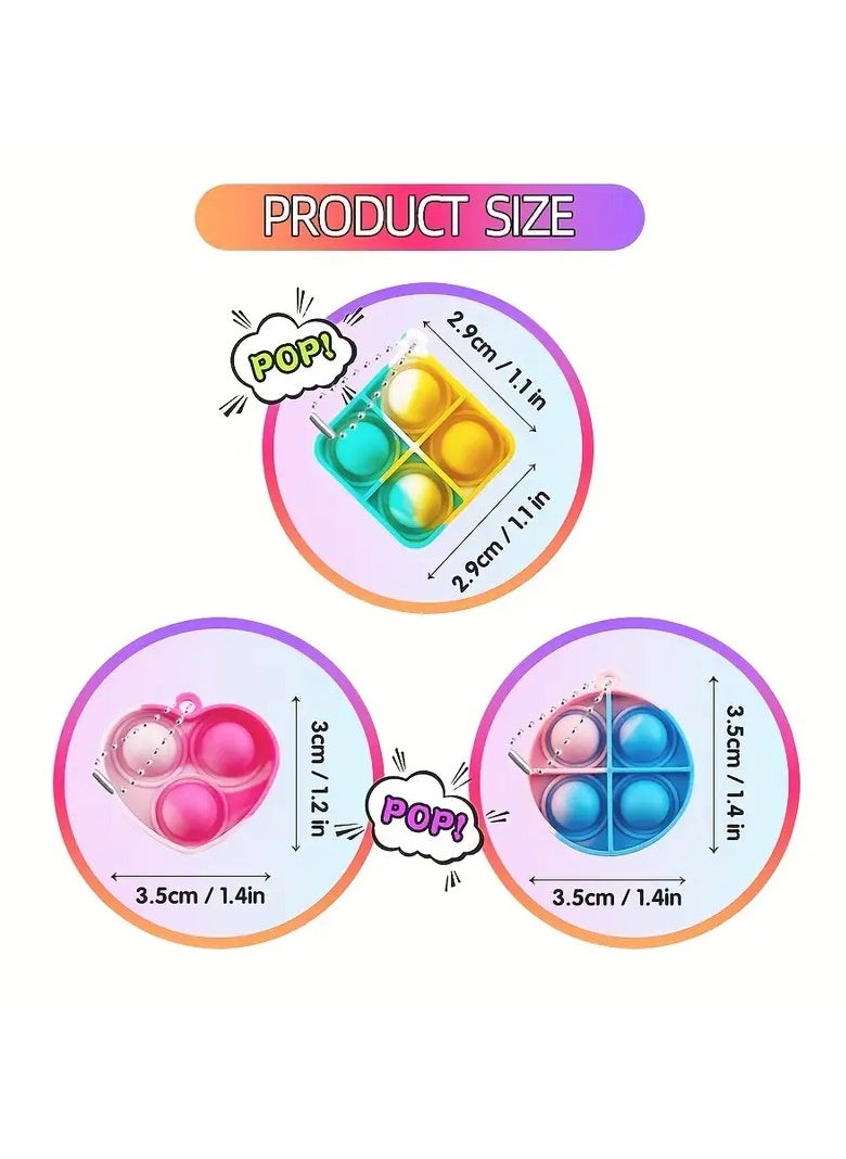 12pcs Random Color Pop Fidget Toys Party Favors 3 Shape Mini Pop Keychain  - Image 2