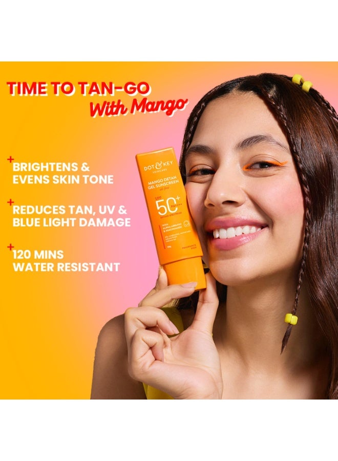 Dot & Key Mango Detan Gel Sunscreen SPF 50+ PA+++ 50g In-Vivo Tested | Oil-Free, With Alpha-Arbutin & Niacinamide | Controls Tanning, Brightens Skin, Ultra-light | Fades Dark Spots, Evens Tone, Water Resistant | All Skin Types | 50g - Image 5