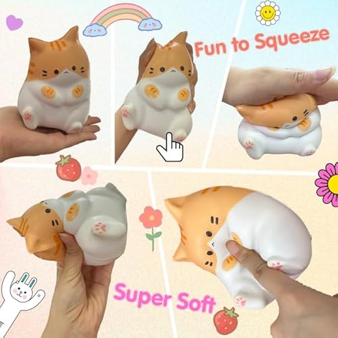 TERRIFI Cute Cat Stress Balls Squishy Toys, Foam Animal Shaped Stress Balls for Kids, Elastic Sensory Ball Party Favors, Comfort Items for Anxiety, Party Gift Basket Stuffers (Gray + Orange) - Image 5