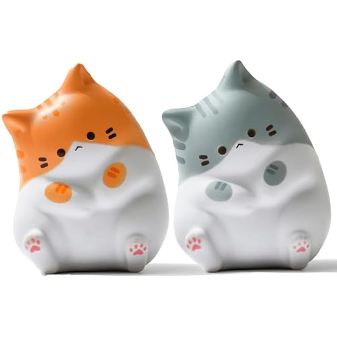TERRIFI Cute Cat Stress Balls Squishy Toys, Foam Animal Shaped Stress Balls for Kids, Elastic Sensory Ball Party Favors, Comfort Items for Anxiety, Party Gift Basket Stuffers (Gray + Orange) - Image 1