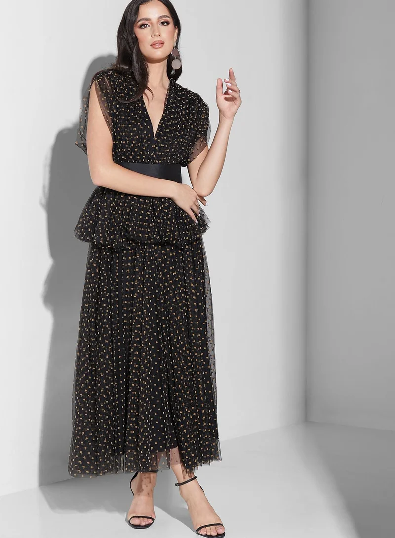 Threadz by Ajooni Belted Mesh Dress
