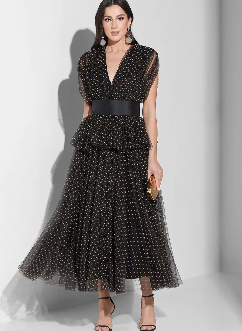 Threadz by Ajooni Belted Mesh Dress