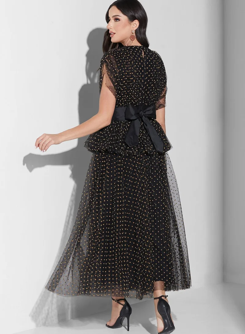 Threadz by Ajooni Belted Mesh Dress