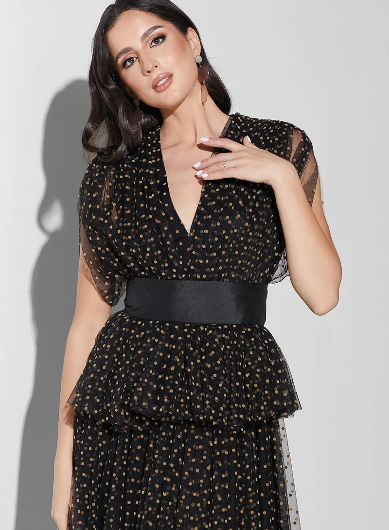 Threadz by Ajooni Belted Mesh Dress