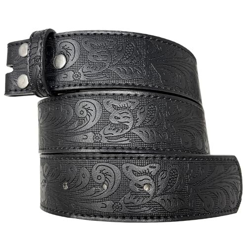 BC Belts Leather Belt Strap with Embossed Western Scrollwork 1.5" Wide with Snaps (Black-M) - Image 1