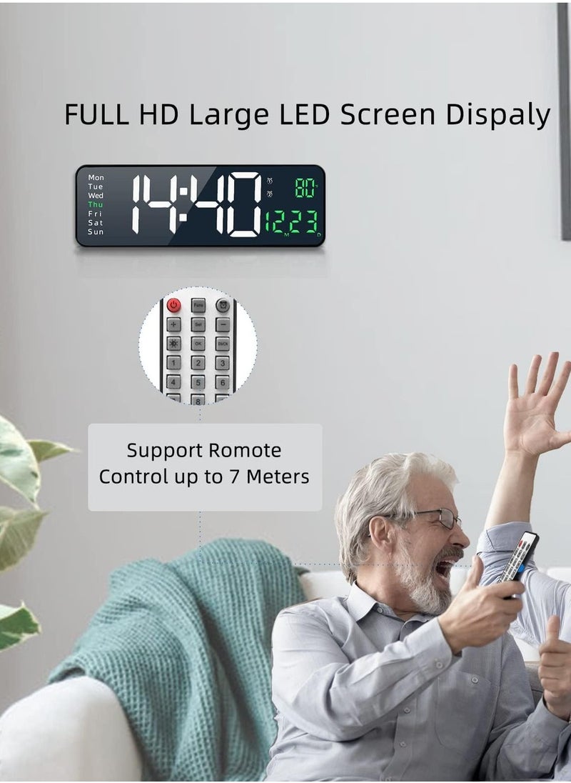 Toshionics - Digital Wall Clock Large Display 16.2 Inch Large LED with Remote Control for Living Room Décor Automatic Brightness Dimmer Big Clock with Date Week Temperature - Image 1