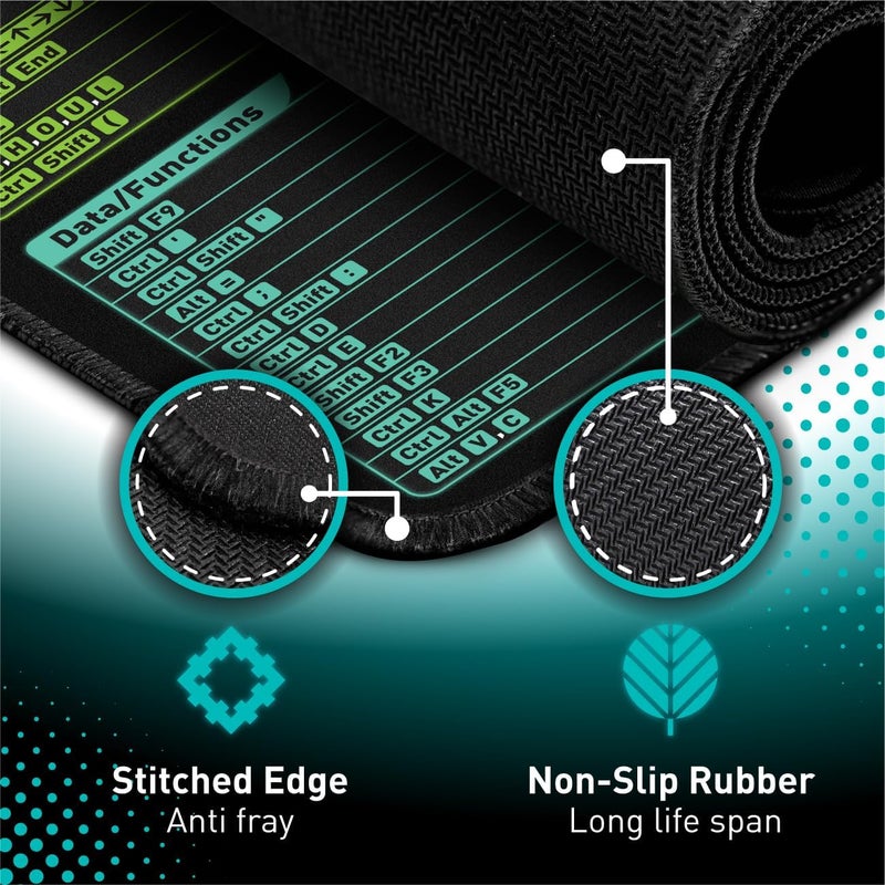 Pixiecube Excel Shortcut Keys Mouse Pad - Extended Large XXL Cheat Sheet Gaming Mousepad | PC Office Spreadsheet Keyboard Mat | Non-Slip Stitched Edge - Image 5