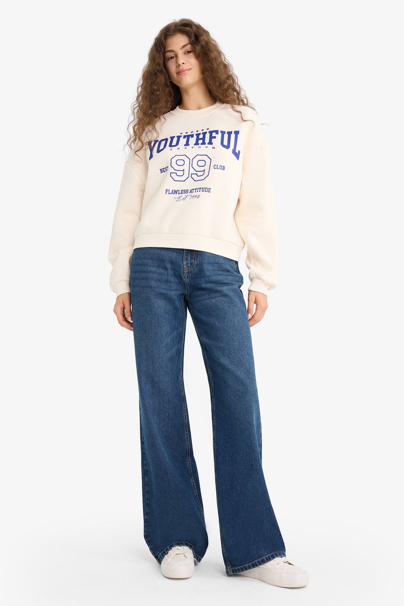 DeFacto White Woman Regular Fit Printed Long Sleeve Sweatshirt Casual - Image 2