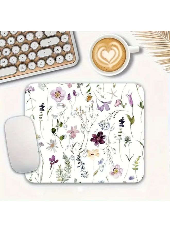 Square Flower Mouse Pad with Anti Slip Rubber Base Vibrant Floral Design White Background Office Desk Decor - Image 1