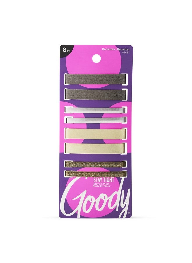 Goody Goody Stay Tight Hair Barrettes - 8 Ct, Assorted Metallic Colors, Non-Slip Flat Hair Clips, Comfortable & Versatile Hair Accessories for Women & Men, Hair Clips for All Hair Types - Image 1