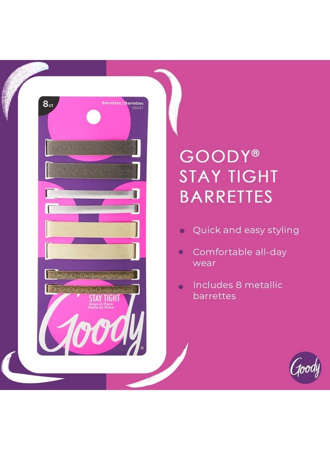 Goody Goody Stay Tight Hair Barrettes - 8 Ct, Assorted Metallic Colors, Non-Slip Flat Hair Clips, Comfortable & Versatile Hair Accessories for Women & Men, Hair Clips for All Hair Types - Image 2