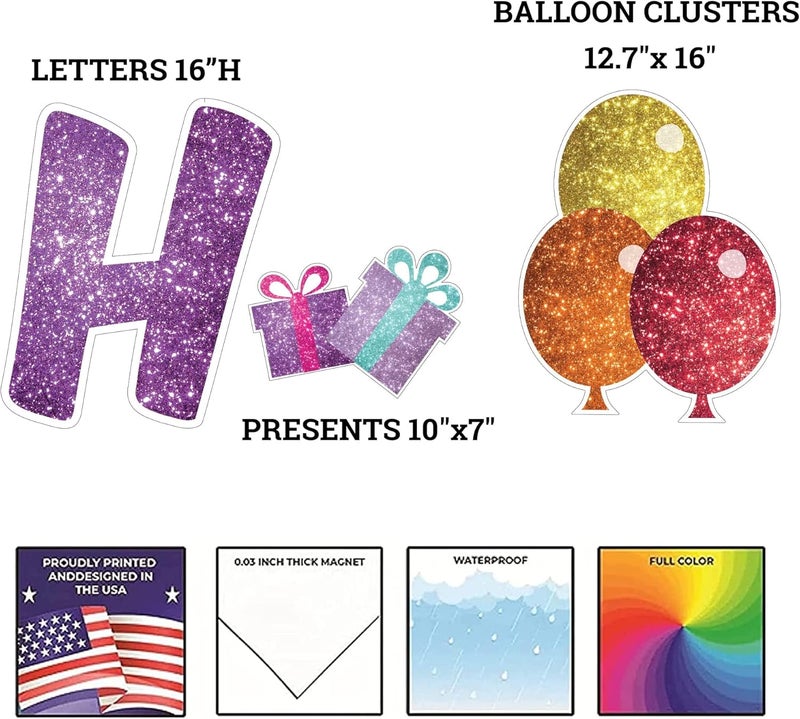 VictoryStore VictoryStore Jumbo Happy Birthday Garage Magnet Rainbow Sparkle Print Large Birthday Magnets Indoors and Outdoors 19688  - Image 4