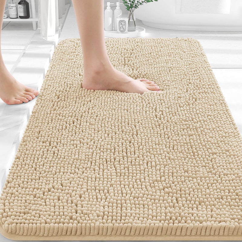 OLANLY Bathroom Rugs 30x20, Extra Soft Absorbent Chenille Bath Rugs, Rubber Backing Quick Dry, Machine Washable Bath Mats for Bathroom Floor, Tub and Shower, Home Decor Accessories, Beige - Image 1