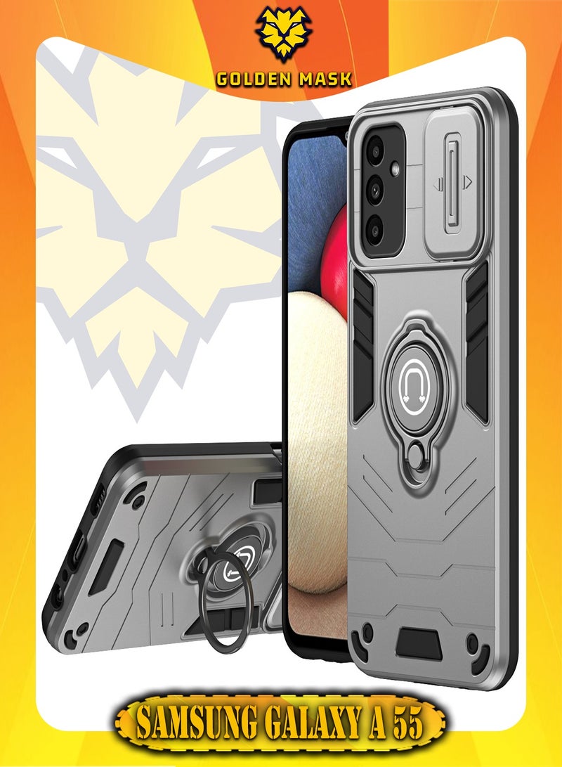GOLDEN MASK GOLDEN MASK For Samsung Galaxy A55 Armored Window Bracket Camera Shield Cover Camera Lend Protection With Ringe (Grey)  - Image 2