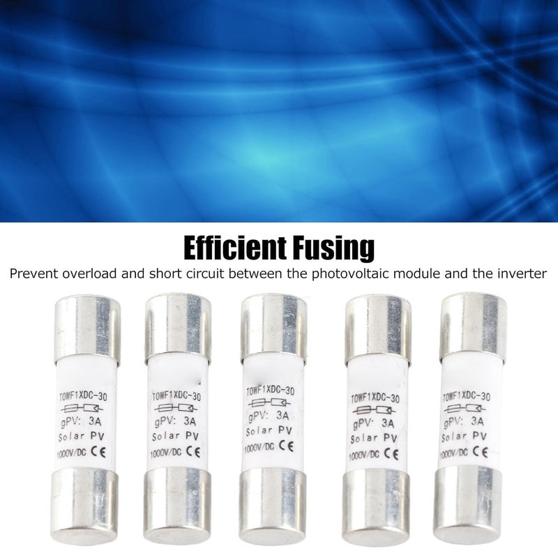 5PCS 1000V DC Overcurrent Protection Tube, 10x38mm Fast Acting PV Break Device 20KA Capacity for Photovoltaic Array and Combiner Box (3a) - Image 3