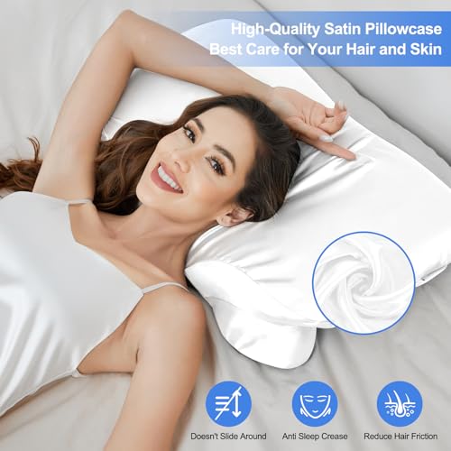 Zelimun Satin Pillowcase for Zelimun Cervical Pillow Only, Ergonomic Case, Smooth & Soft Pillowcase for Sleeping, White Pillow Cover with Zipper - Image 2