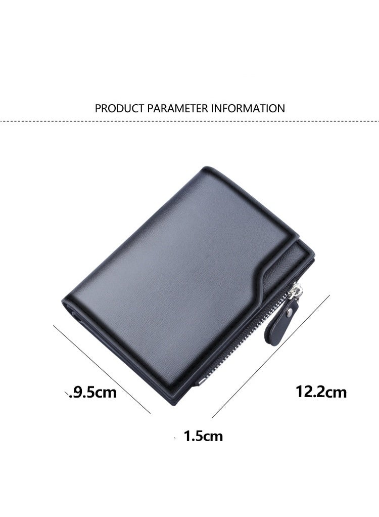 محفظة جلدية قصيرة للرجال، محفظة متعددة الاستخدامات بثلاثة أضعاف، 13 جيبًا لبطاقات الائتمان مع جيب بسحاب للعملات المعدنية ونافذة لبطاقة الهوية، محفظة عملات معدنية بسيطة - Image 2