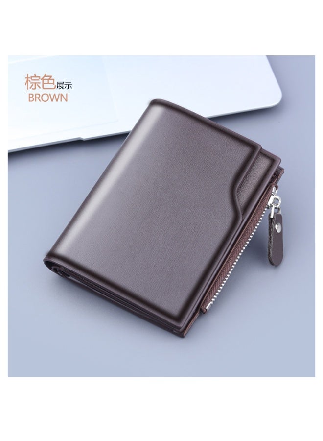 محفظة جلدية قصيرة للرجال، محفظة متعددة الاستخدامات بثلاثة أضعاف، 13 جيبًا لبطاقات الائتمان مع جيب بسحاب للعملات المعدنية ونافذة لبطاقة الهوية، محفظة عملات معدنية بسيطة - Image 3