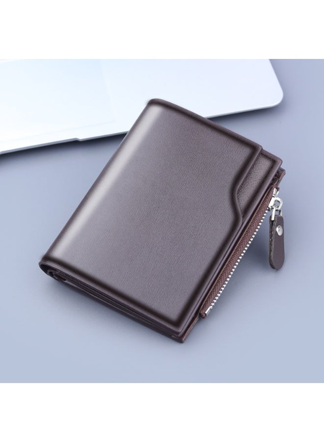 محفظة جلدية قصيرة للرجال، محفظة متعددة الاستخدامات بثلاثة أضعاف، 13 جيبًا لبطاقات الائتمان مع جيب بسحاب للعملات المعدنية ونافذة لبطاقة الهوية، محفظة عملات معدنية بسيطة - Image 1