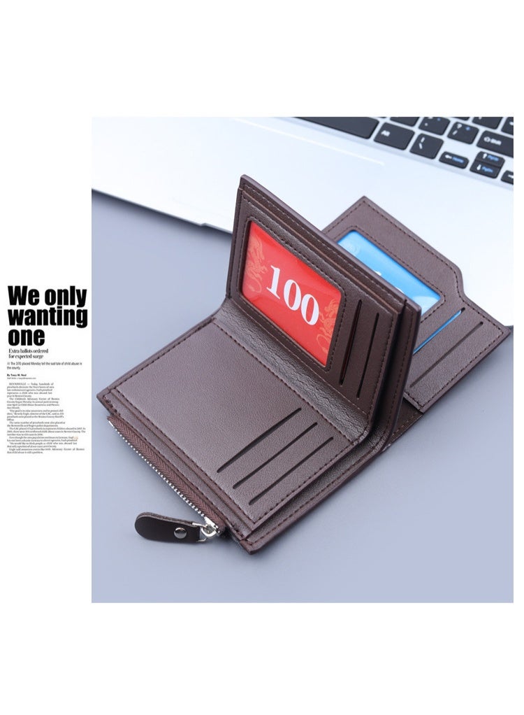 محفظة جلدية قصيرة للرجال، محفظة متعددة الاستخدامات بثلاثة أضعاف، 13 جيبًا لبطاقات الائتمان مع جيب بسحاب للعملات المعدنية ونافذة لبطاقة الهوية، محفظة عملات معدنية بسيطة - Image 4